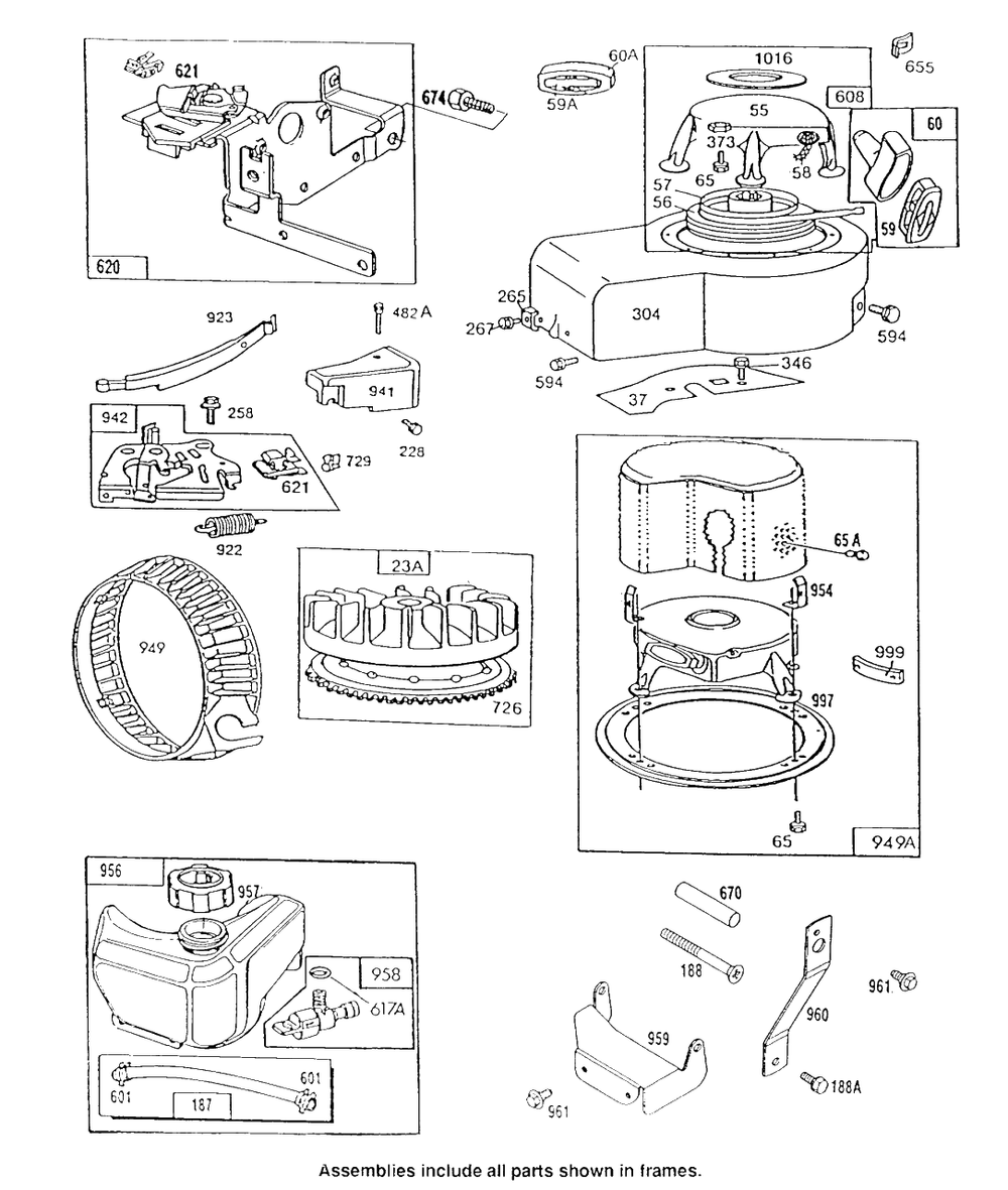Blower Hsg,flywheel,rewinds Diagram and Parts List for 130702-7002-XX  Briggs and Stratton Engine